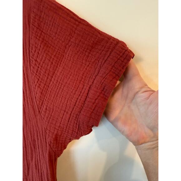 The Main Street Exchange Shirt Dress Womens Medium Rust Red 100% Cotton Crinkle - Picture 3 of 10